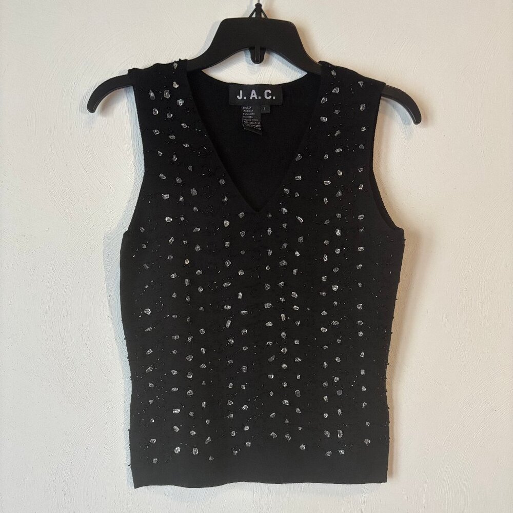 Silk-Blend Knitted Black, Crystal Embellished Top